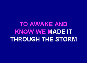 T0 AWAKE AND

KNOW WE MADE IT
THROUGH THE STORM