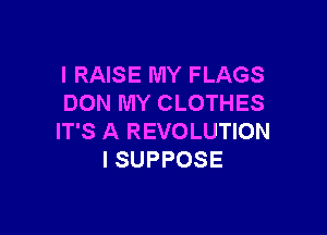 l RAISE MY FLAGS
DON MY CLOTHES

IT'S A REVOLUTION
I SUPPOSE