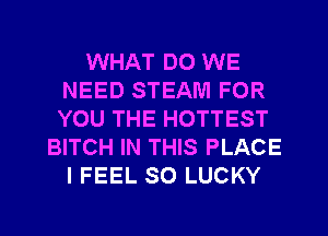 WHAT DO WE
NEED STEAM FOR
YOU THE HOTTEST

BITCH IN THIS PLACE
I FEEL SO LUCKY