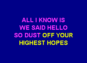 ALL I KNOW IS
WE SAID HELLO

SO DUST OFF YOUR
HIGHEST HOPES