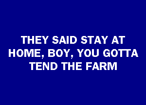 TH EY SAID STAY AT
HOME, BOY, YOU GOTTA
TEND THE FARM