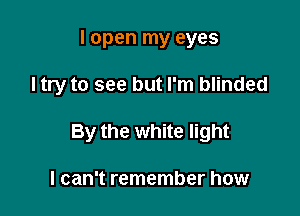 I open my eyes

I try to see but I'm blinded

By the white light

I can't remember how