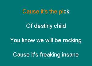 Cause it's the pick

Of destiny child

You know we will be rocking

Cause it's freaking insane