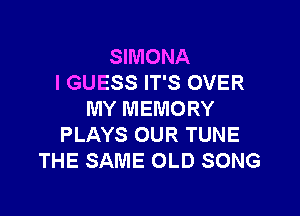 SIMONA
I GUESS IT'S OVER

MY MEMORY
PLAYS OUR TUNE
THE SAME OLD SONG