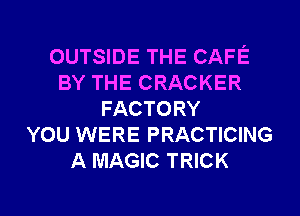 OUTSIDE THE CAFE
BY THE CRACKER
FACTORY
YOU WERE PRACTICING
A MAGIC TRICK
