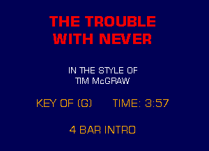 IN THE STYLE OF
11M MCGRAW

KEY OF (G) TIME 3157

4 BAR INTRO