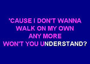 'CAUSE I DON'T WANNA
WALK ON MY OWN

ANY MORE
WON'T YOU UNDERSTAND?