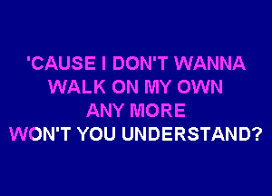 'CAUSE I DON'T WANNA
WALK ON MY OWN

ANY MORE
WON'T YOU UNDERSTAND?