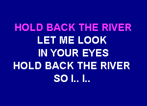 HOLD BACK THE RIVER
LET ME LOOK
IN YOUR EYES
HOLD BACK THE RIVER
SO l.. l..