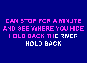 CAN STOP FOR A MINUTE
AND SEE WHERE YOU HIDE
HOLD BACK THE RIVER
HOLD BACK