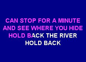 CAN STOP FOR A MINUTE
AND SEE WHERE YOU HIDE
HOLD BACK THE RIVER
HOLD BACK