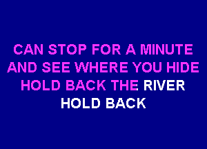 CAN STOP FOR A MINUTE
AND SEE WHERE YOU HIDE
HOLD BACK THE RIVER
HOLD BACK
