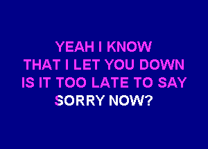 YEAH I KNOW
THAT I LET YOU DOWN

IS IT TOO LATE TO SAY
SORRY NOW?