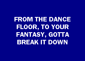 FROM THE DANCE
FLOOR, TO YOUR
FANTASY, GOTTA
BREAK IT DOWN

g