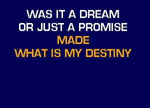 WAS IT A DREAM
0R JUST A PROMISE
MADE
WHAT IS MY DESTINY