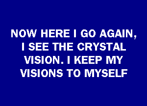 NOW HERE I GO AGAIN,
I SEE THE CRYSTAL
VISION. I KEEP MY
VISIONS T0 MYSELF