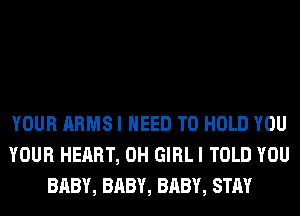 YOUR ARMS I NEED TO HOLD YOU
YOUR HEART, 0H GIRL I TOLD YOU
BABY, BABY, BABY, STAY