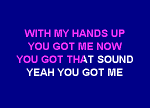 WITH MY HANDS UP
YOU GOT ME NOW

YOU GOT THAT SOUND
YEAH YOU GOT ME