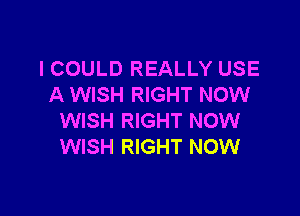 I COULD REALLY USE
A WISH RIGHT NOW

WISH RIGHT NOW
WISH RIGHT NOW