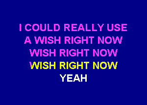 ICOULD REALLY USE
A WISH RIGHT NOW

WISH RIGHT NOW
WISH RIGHT NOW
YEAH