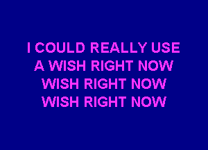 I COULD REALLY USE
A WISH RIGHT NOW

WISH RIGHT NOW
WISH RIGHT NOW