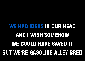 WE HAD IDEAS IN OUR HEAD
AND I WISH SOMEHOW
WE COULD HAVE SAVED IT
BUT WE'RE GASOLINE ALLEY BRED