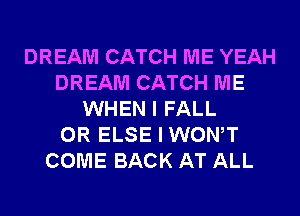 DREAM CATCH ME YEAH
DREAM CATCH ME
WHEN I FALL
0R ELSE I WONT
COME BACK AT ALL