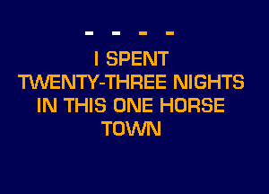 I SPENT
TWENTY-THREE NIGHTS
IN THIS ONE HORSE
TOWN