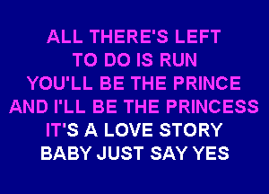 ALL THERE'S LEFT
TO DO IS RUN
YOU'LL BE THE PRINCE
AND I'LL BE THE PRINCESS
IT'S A LOVE STORY
BABY JUST SAY YES
