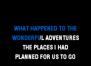 WHAT HAPPENED TO THE
WONDERFUL ADVENTURES
THE PLACESI HAD
PLANNED FOR US TO GO