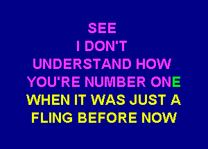 SEE
I DON'T
UNDERSTAND HOW
YOU'RE NUMBER ONE
WHEN IT WAS JUST A
FLING BEFORE NOW