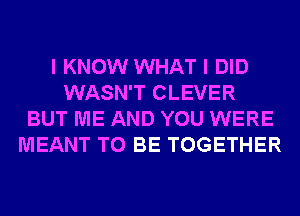 I KNOW WHAT I DID
WASN'T CLEVER
BUT ME AND YOU WERE
MEANT TO BE TOGETHER