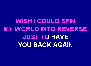 WISH I COULD SPIN
MY WORLD INTO REVERSE
JUST TO HAVE
YOU BACK AGAIN