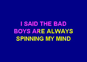 I SAID THE BAD

BOYS ARE ALWAYS
SPINNING MY MIND