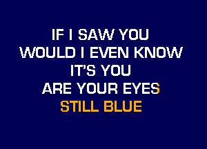 IF I SAW YOU
WOULD I EVEN KNOW
IT'S YOU

ARE YOUR EYES
STILL BLUE