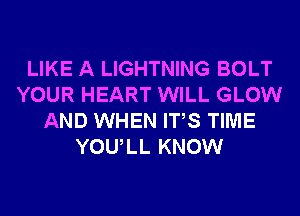 LIKE A LIGHTNING BOLT
YOUR HEART WILL GLOW
AND WHEN ITS TIME
YOULL KNOW