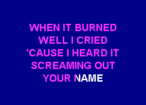 WHEN IT BURNED
WELL I CRIED

'CAUSE I HEARD IT
SCREAMING OUT
YOUR NAME