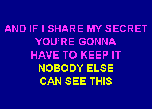 AND IF I SHARE MY SECRET
YOURE GONNA
HAVE TO KEEP IT
NOBODY ELSE
CAN SEE THIS