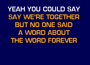 YEAH YOU COULD SAY
SAY WERE TOGETHER
BUT NO ONE SAID
A WORD ABOUT
THE WORD FOREVER