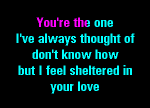 You're the one
I've always thought of

don't know how
but I feel sheltered in
your love