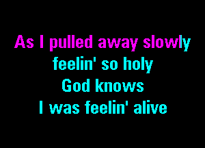 As I pulled away slowly
feelin' so holy

God knows
I was feelin' alive