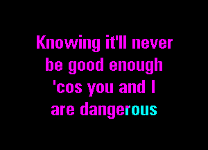 Knowing it'll never
be good enough

'cos you and I
are dangerous
