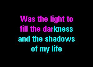 Was the light to
fill the darkness

and the shadows
of my life