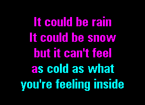 It could he rain
It could be snow

but it can't feel
as cold as what
you're feeling inside