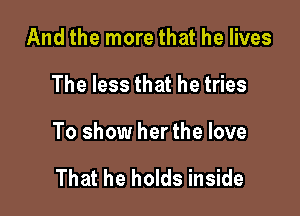 And the more that he lives

The less that he tries

To show her the love

That he holds inside