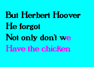 But Herbert Hoover
He forgot

Not only don't we
Have the chicken