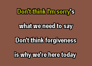 Don't think I'm sorry's
what we need to say

Don't think forgiveness

is why we're here today