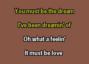 You must be the dream

I've been dreamin' of

Oh what a feelin'

It must he love