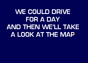 WE COULD DRIVE
FOR A DAY
AND THEN WE'LL TAKE
A LOOK AT THE MAP