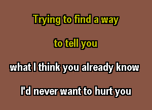 Trying to find a way

to tell you

what I think you already know

I'd never want to hurt you